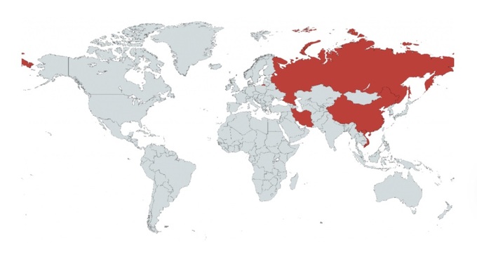 Bản đồ cho thấy các quốc gia có máy tính bị nhiễm mã độc CosmicStrand (Ảnh: Kaspersky).