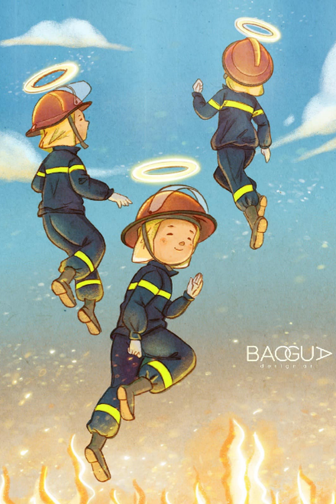 Cộng đồng mạng làm thơ, vẽ tranh đưa tiễn ba chiến sĩ cứu hỏa đã hy sinh |  Báo Dân trí