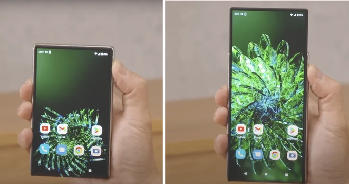 Chiếc smartphone có thể mở rộng kích thước màn hình chỉ bằng một nút bấm (Ảnh cắt từ clip).