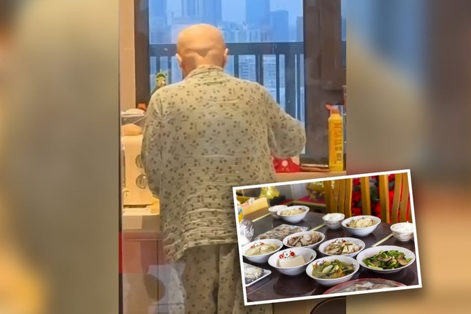 Xúc động người mẹ ung thư ở Trung Quốc nấu bữa cơm cuối cùng cho con trai