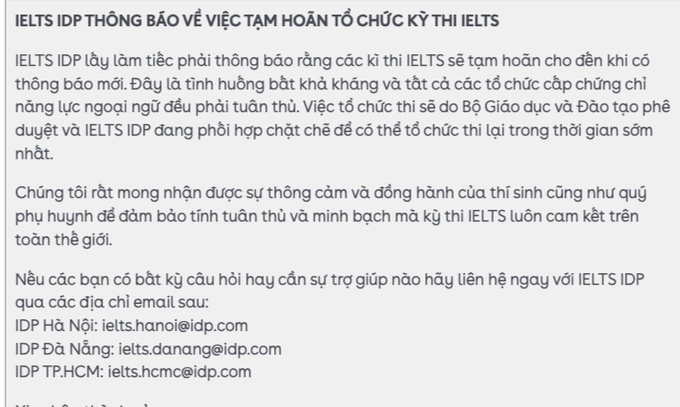 Kỳ thi IELTS tại Việt Nam tạm hoãn toàn bộ - 1