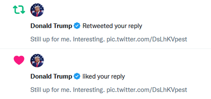 Tài khoản có gắn tích xanh mang tên Donald Trump hoạt động trên Twitter (Ảnh chụp màn hình).