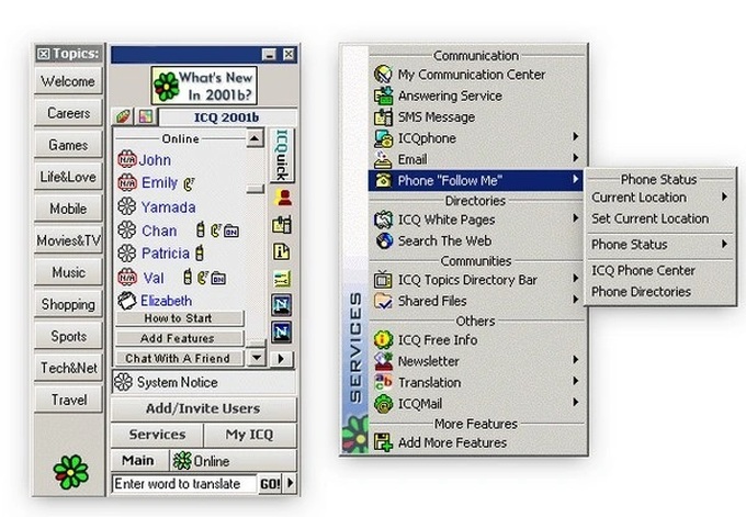 ICQ, một trong những phần mềm chat đầu tiên trên Internet và được không ít người tại Việt Nam sử dụng trong những ngày đầu tiên tiếp cận với Internet. Tuy nhiên, giao diện sử dụng của phần mềm lại khá phức tạp.