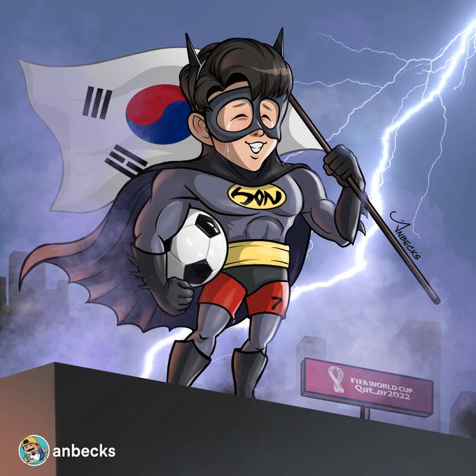 Son Heung Min thi đấu tại World Cup 2022 với chiếc mặt nạ không khác gì siêu nhân. Anh cũng đã thi đấu xuất sắc để giúp đội tuyển Hàn Quốc lọt vào vòng sau (Ảnh: Anbecks).