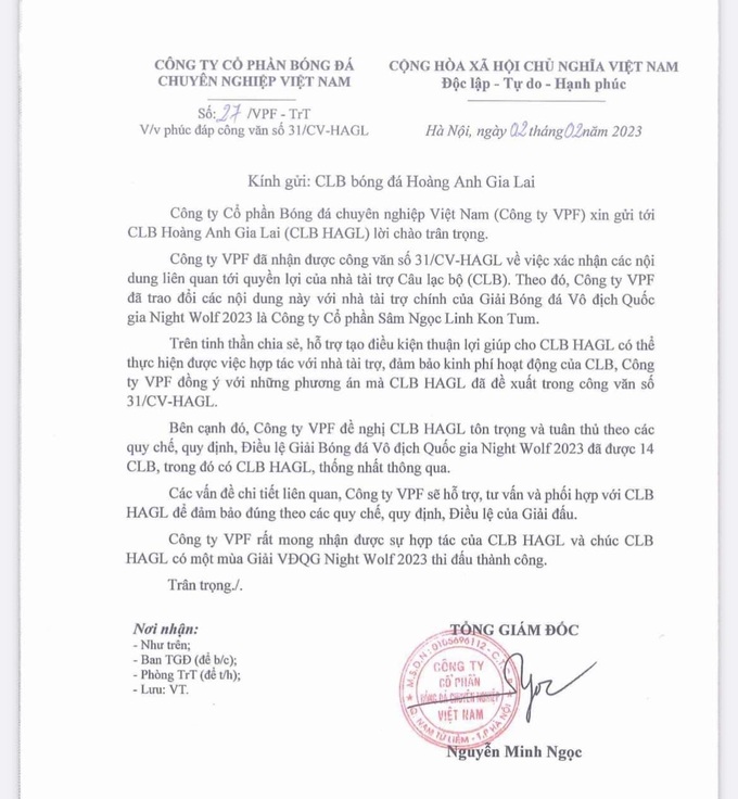VPF đồng ý với đề xuất của Hoàng Anh Gia Lai, ngòi nổ được tháo - 2 VPF đồng ý với đề xuất của Hoàng Anh Gia Lai, ngòi nổ được tháo - 2