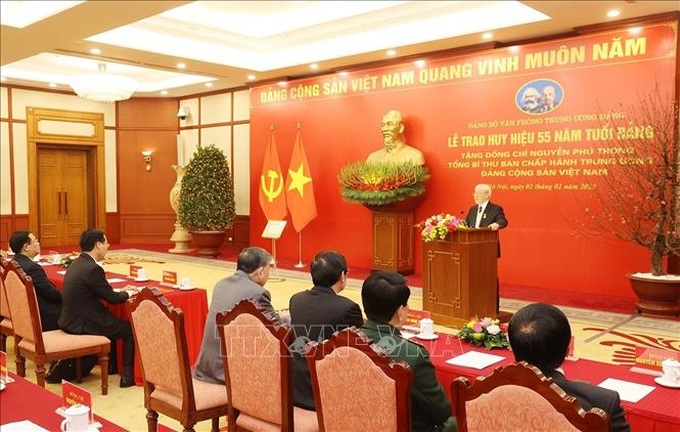 Lễ trao Huy hiệu 55 năm tuổi Đảng tặng Tổng Bí thư Nguyễn Phú Trọng - 2
