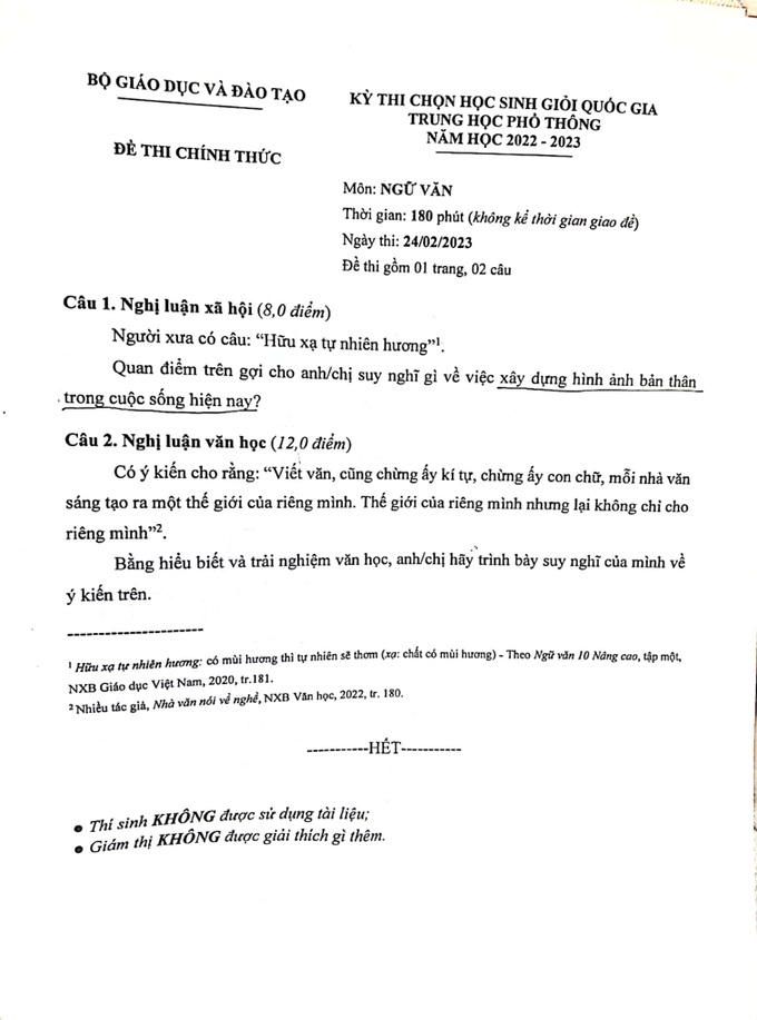 Xây dựng hình ảnh cá nhân vào đề thi học sinh giỏi văn quốc gia 2023