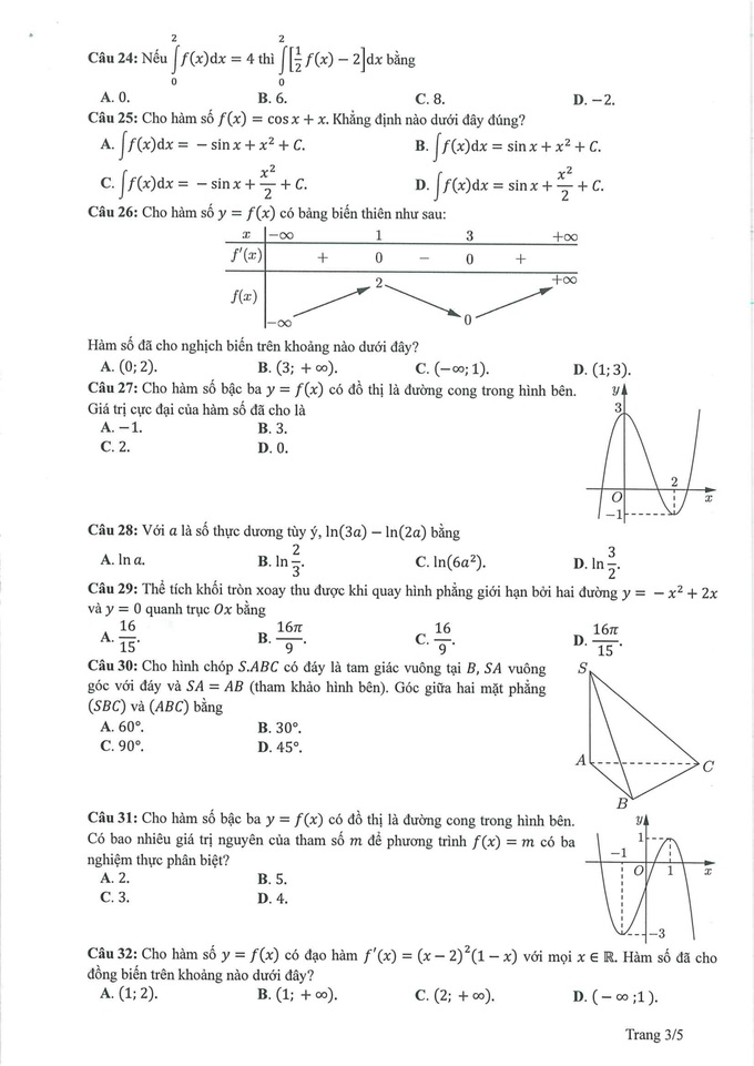 Gợi ý giải đề tham khảo môn toán thi tốt nghiệp THPT 2023 - 3