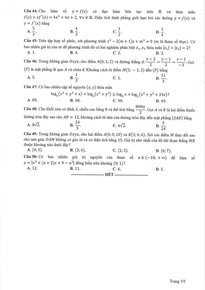 Gợi ý giải đề tham khảo môn toán thi tốt nghiệp THPT 2023 - 5