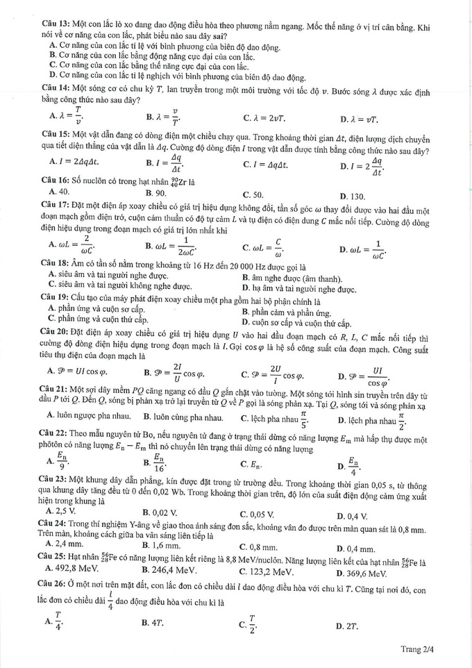 Gợi ý giải đề tham khảo môn vật lý thi tốt nghiệp THPT 2023 - 2