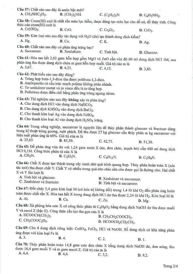 Gợi ý giải đề tham khảo môn hóa học thi tốt nghiệp THPT 2023 - 2