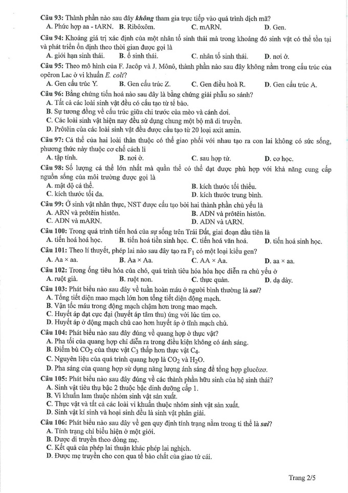 Gợi ý giải đề tham khảo môn sinh học thi tốt nghiệp THPT 2023 - 2