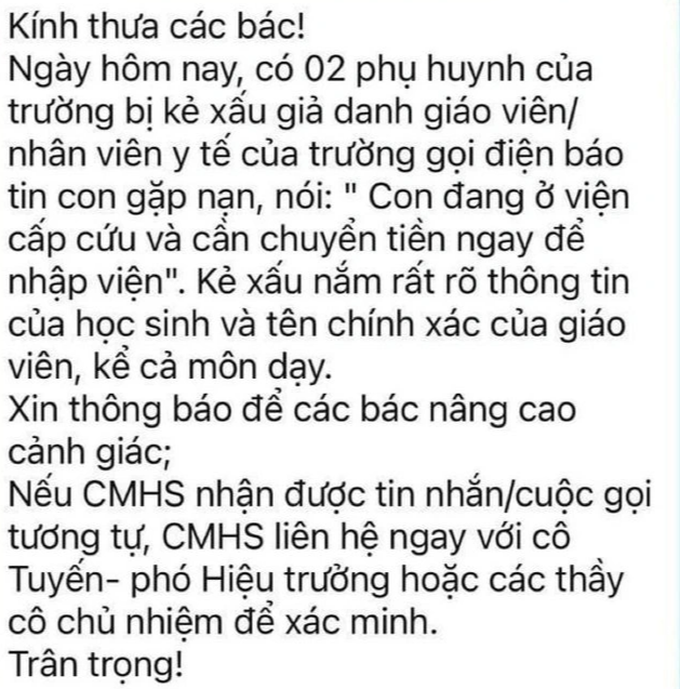 Chiêu lừa chuyển tiền vì con cấp cứu: Sở Giáo dục Hà Nội ra văn bản khẩn - 1