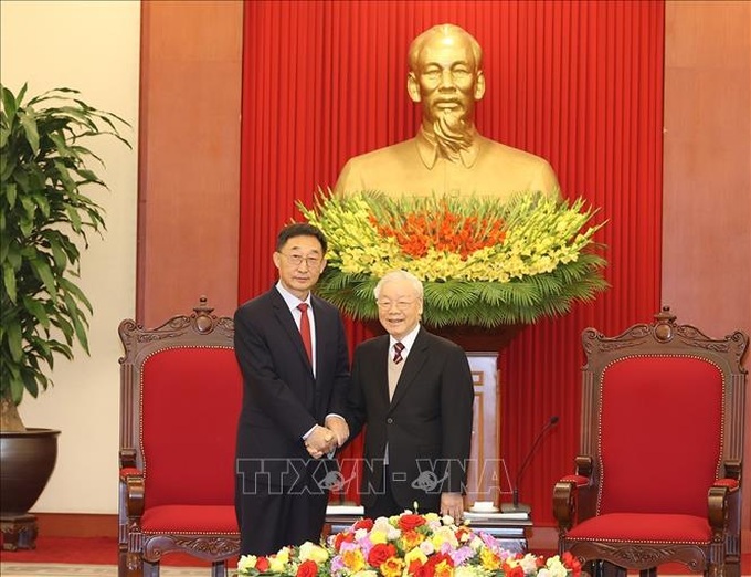 Tổng Bí thư Nguyễn Phú Trọng tiếp Bí thư Đảng ủy Khu tự trị dân tộc Choang Quảng Tây - 2 Tổng Bí thư Nguyễn Phú Trọng tiếp Bí thư Đảng ủy Khu tự trị dân tộc Choang Quảng Tây - 2