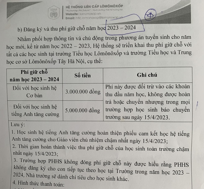 Trường tư thu phí giữ chỗ: Nhận cọc trong giáo dục là không thể xảy ra - 1