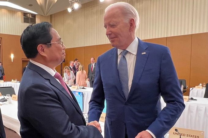 Cuộc gặp của Thủ tướng và Tổng thống Joe Biden bên lề Hội nghị G7 mở rộng - 1