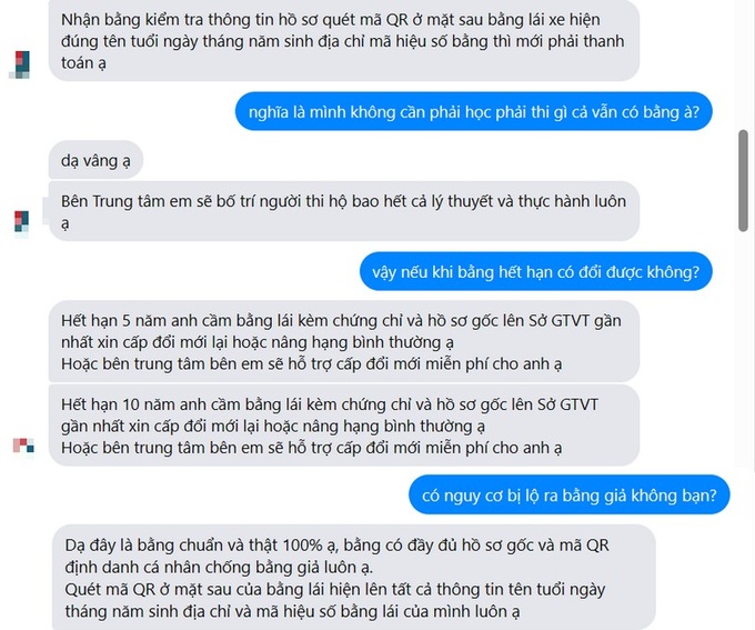 Các đối tượng cam kết cung cấp hồ sơ và giấy phép lái xe thật cho khách hàng (Ảnh chụp màn hình). Các đối tượng cam kết cung cấp hồ sơ và giấy phép lái xe thật cho khách hàng (Ảnh chụp màn hình).