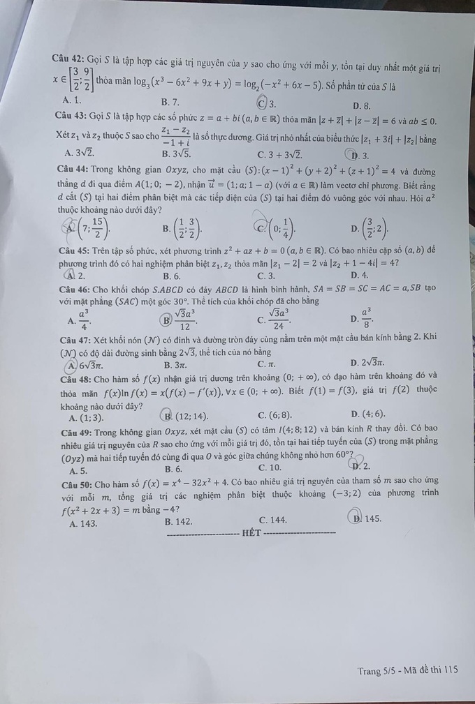 Đề thi và gợi ý đáp án môn toán thi tốt nghiệp THPT 2023 - 18