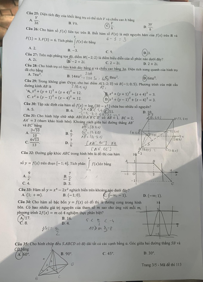 Đề thi và gợi ý đáp án môn toán thi tốt nghiệp THPT 2023 - 12