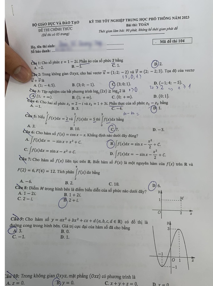 Đề thi và gợi ý đáp án môn toán thi tốt nghiệp THPT 2023 - 5