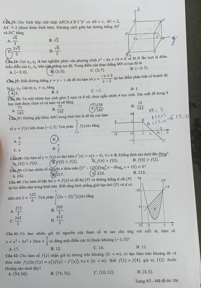 Đề thi và gợi ý đáp án môn toán thi tốt nghiệp THPT 2023 - 7