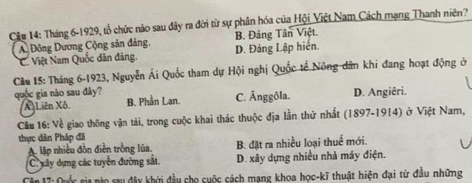 Đề thi lịch sử tốt nghiệp THPT 2023 sai dữ kiện về Nguyễn Ái Quốc - 1