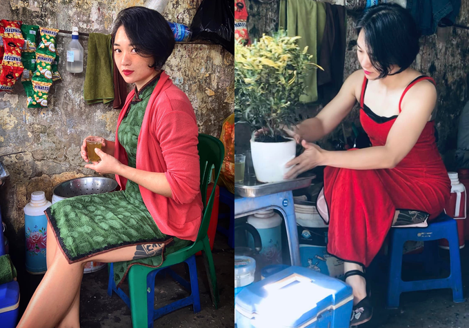 Cô chủ quán trà đá ở Hà Nội mỗi ngày mặc một bộ váy cá tính gây sốt mạng - 1