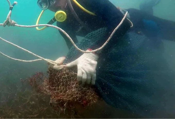 Divers collect rubbish from Con Dao coral reefs - 2