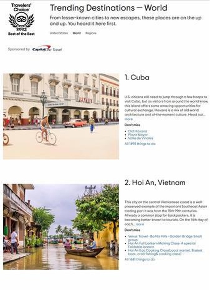 Hoi An, HCM City among world's top 25 trending destinations in 2023: TripAdvisor - 1 Hoi An, HCM City among world's top 25 trending destinations in 2023: TripAdvisor - 1