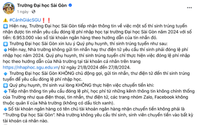 Cảnh báo lừa đảo thu học phí tân sinh viên - 1 Cảnh báo lừa đảo thu học phí tân sinh viên - 1
