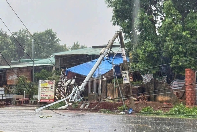 Heavy rain topples power poles, causing blackouts in Gia Lai - 1 Heavy rain topples power poles, causing blackouts in Gia Lai - 1