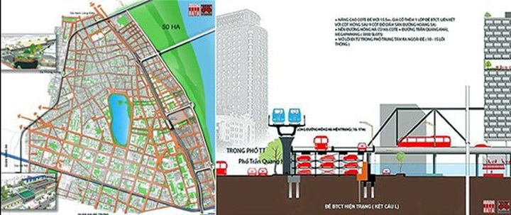 
Tuyến ĐSĐT số 1 tích hợp đồng trục với ĐSQG, tuyến số 2 trên cao và tuyến 3 đi ngầm dưới phố Trần Hưng Đạo do Citysolution đề xuất 2018 - Nguồn: Hanoidata
