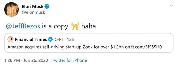 Elon Musk “đá đểu” và gọi ông chủ Amazon là “kẻ sao chép” - 1