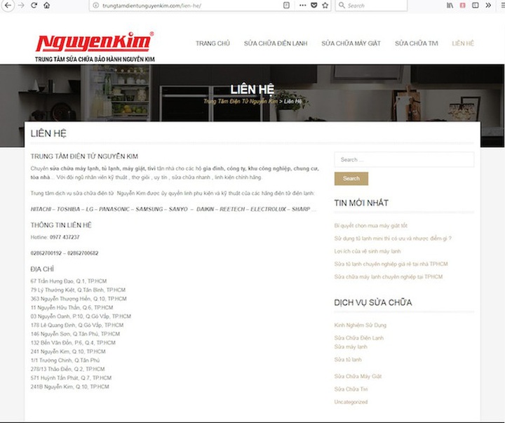 Ảnh chụp màn hình trang web giả mạo nhãn hiệu, doanh nghiệp.