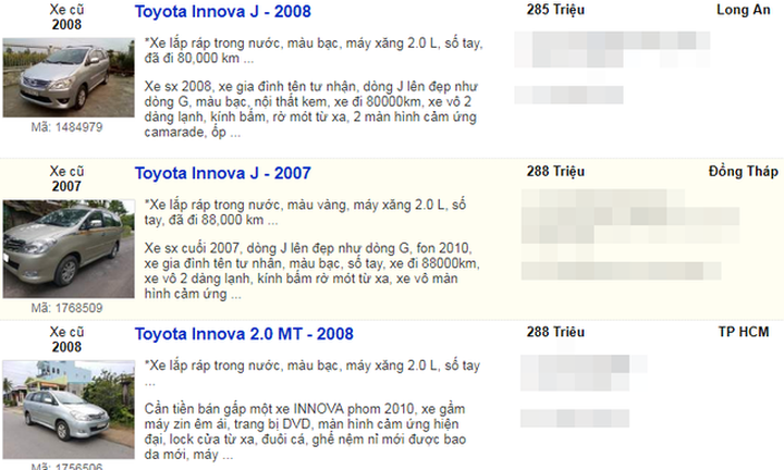 Innova khá đắt khách ở Việt Nam, mẫu xe này qua sử dụng cũng được bán dưới 300 triệu đồng.