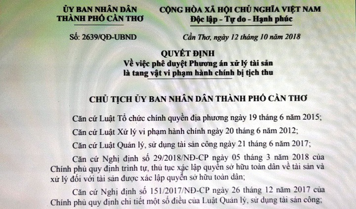 Quyết định phê duyệt phương án xử lý tài sản là tang
