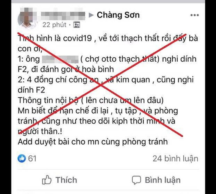 Thanh niên bị phạt 12,5 triệu đồng vì tung tin Covid về tới Thạch Thất - 1