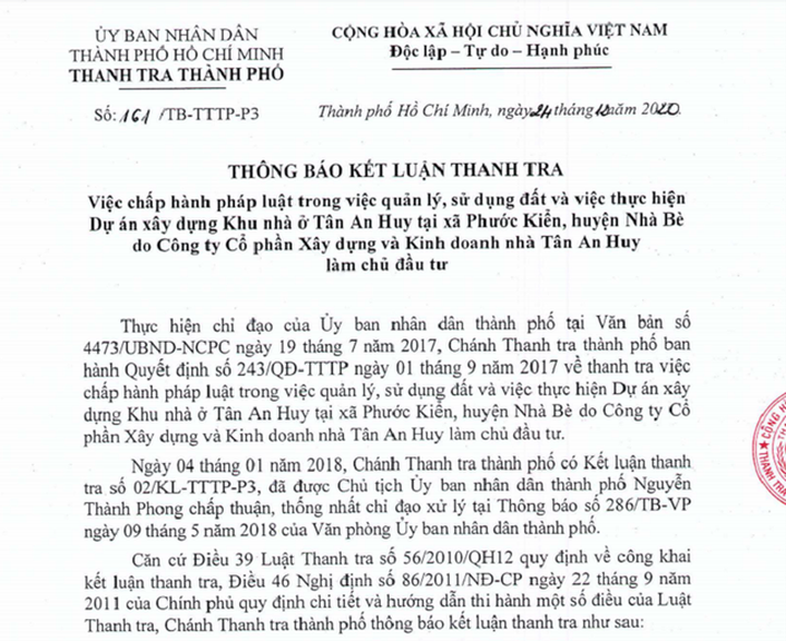 Thanh tra TPHCM khui hàng loạt sai phạm của khu nhà ở Tân An Huy - 1