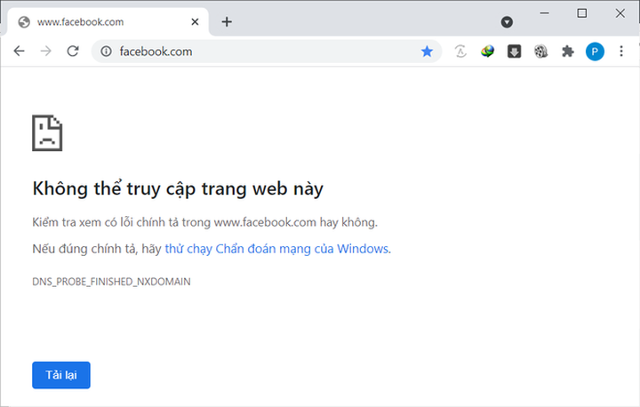 Thông báo lỗi khi truy cập vào Facebook trên máy tính.
