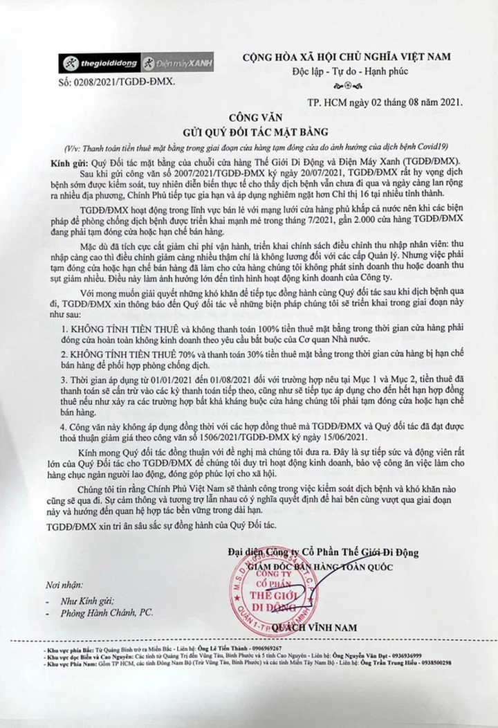 Tranh cãi vụ Thế Giới Di Động tự giảm tiền thuê mặt bằng dù chủ chưa đồng ý - 1