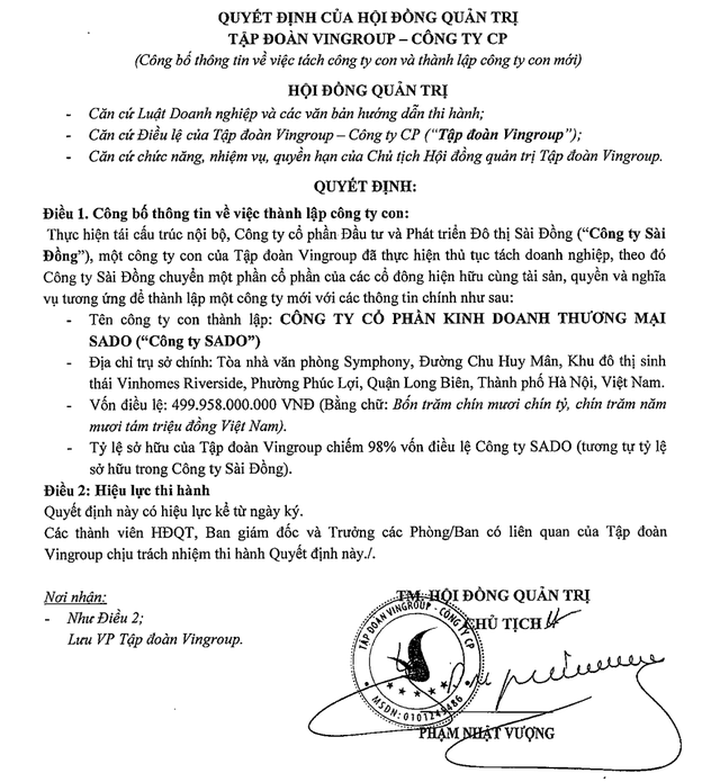 Tỷ phú Phạm Nhật Vượng tái cấu trúc, lập công ty tư vấn quản lý - 1