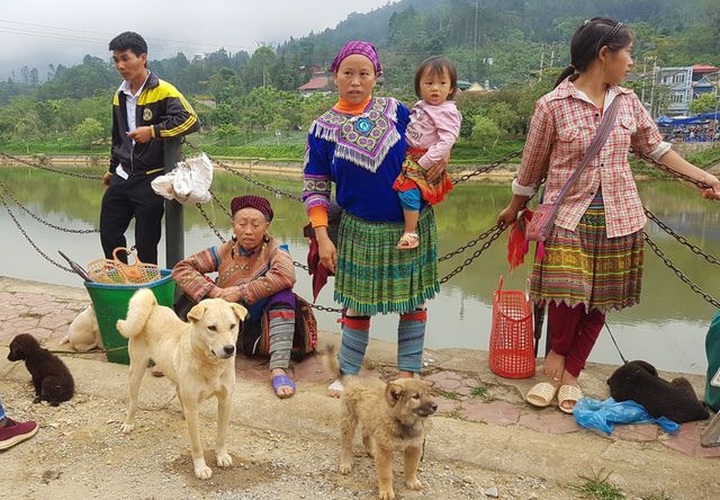 Children carried by mothers at Bac Ha Market - 1