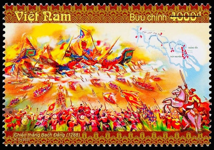 Stamp issued to commemorate battle of Bach Dang in 1288 - 1