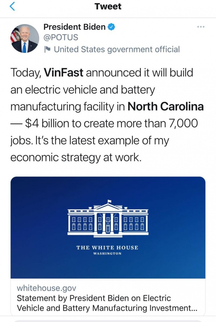 President Biden welcomes VinFast facility project in North Carolina - 1