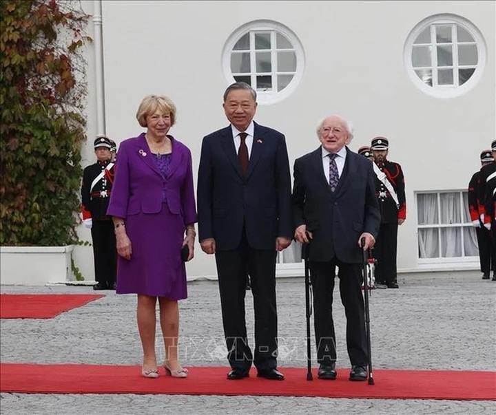 Irish President hosts welcome ceremony for Vietnamese top leader - 2