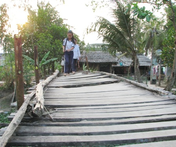 Students, residents of Bac Lieu waste hours avoiding dangerous bridge - 4