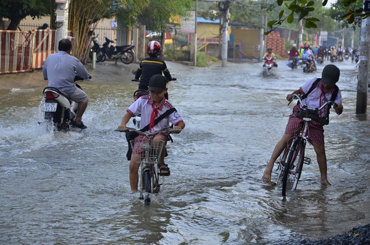 Flood tides submerge HCM City streets - 4