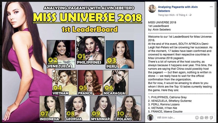Vietnam tipped for top 5 in Miss Universe 2018 - 1 Vietnam tipped for top 5 in Miss Universe 2018 - 1