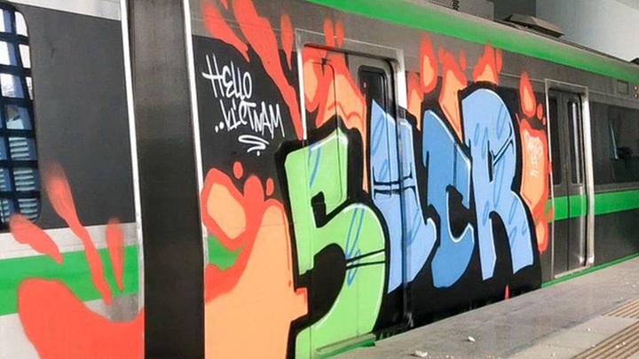 Hanoi's metro train vandalised with graffiti - 1