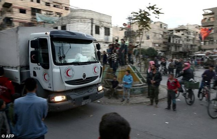 Aid enters besieged Syria region hit by hunger crisis - 1 Aid enters besieged Syria region hit by hunger crisis - 1